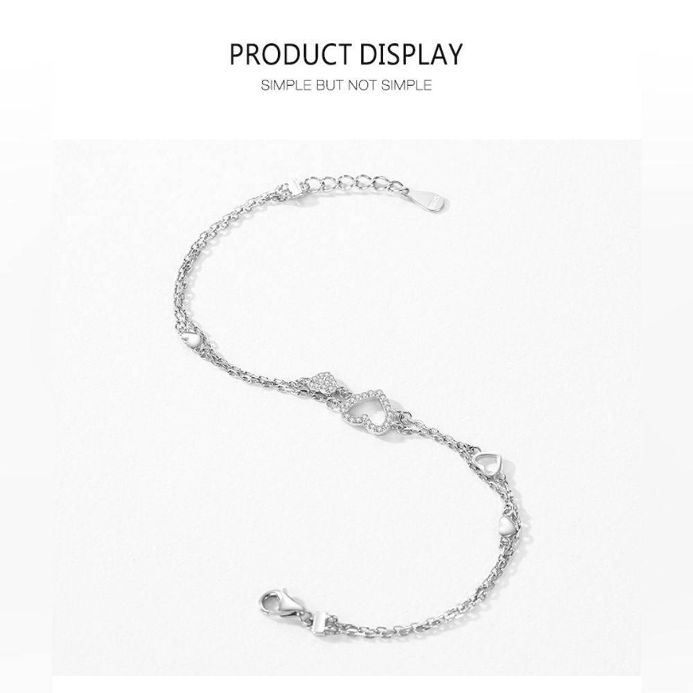 Sterling silver diamond heart bracelet - Picture 3 of 5